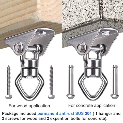 BeneLabel 800LB Capacity Swing Hanger with Bearing Swivel Stainless Steel Ceiling Mount Hanging Kit for Aerial Silks, Swings, Hammocks, Hanging Chair, Heavy Bag - color: Square Base Hanger(1 Pack)