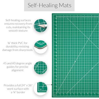 WA Portman Self-Healing Cutting Mat, Crafting Knife, 36'' Metal Ruler Set This set includes 24x36 Inch Sewing Cutting Mat, 10pc #11 Blades, Exacto Knife Set, & 36 Inch Cork Backed Metal Ruler Set - size: 24x36