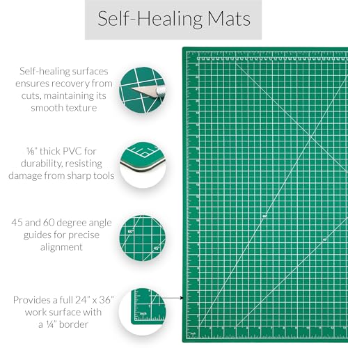 WA Portman Self-Healing Cutting Mat, Crafting Knife, 36'' Metal Ruler Set This set includes 24x36 Inch Sewing Cutting Mat, 10pc #11 Blades, Exacto Knife Set, & 36 Inch Cork Backed Metal Ruler Set - size: 24x36