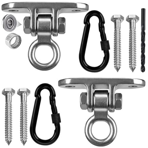 2-Pack Stainless Steel Heavy Duty 180° Swing Hanger Kit - Ceiling Mount with Hook for Porch Swing, Hammock Chair, Yoga Swing, Punching Bag, 1000 LB Capacity, Rust-Resistant Hardware Included - size: 2 holes-2Pack