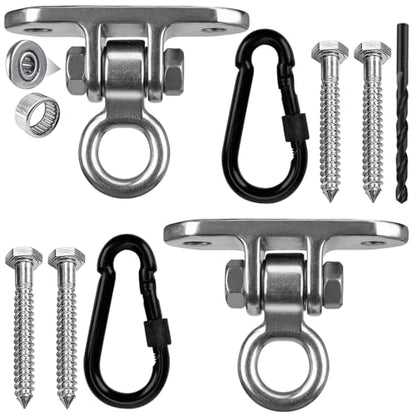 2-Pack Stainless Steel Heavy Duty 180° Swing Hanger Kit - Ceiling Mount with Hook for Porch Swing, Hammock Chair, Yoga Swing, Punching Bag, 1000 LB Capacity, Rust-Resistant Hardware Included - size: 2 holes-2Pack