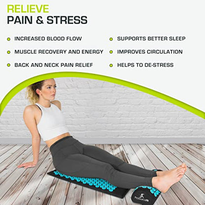 ProsourceFit Acupressure Mat and Pillow Set for Back/Neck Pain Relief and Muscle Relaxation, Large - Black/Aqua - color: Black/Aqua, size: Large
