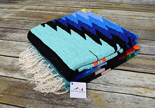 Open Road Goods Aztec Navajo Style Blanket, Throw, or Yoga Bolster - Handwoven Mexican Diamond Blanket (Mint) - color: Mint