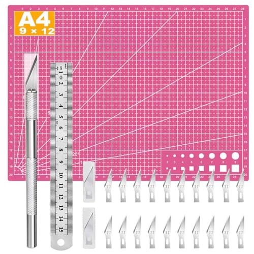 Self Healing Sewing Mat, Exacto Knife Precision Carving Craft Hobby Knife Kit for DIY Art Work Cutting, Hobby, Stencil, Scrapbooking-A4 (Pink) - color: Pink