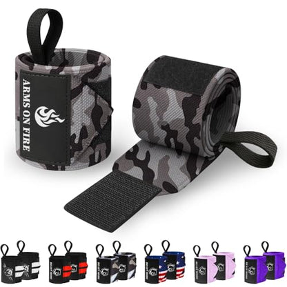 TECEUM Elastic Cotton Weightlifting Wrist Wraps with Thumb Loops, 1 Pair - color: Black Camo, style: 12" – Arms on Fire