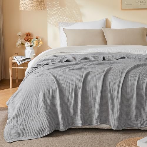 EMME Cotton Muslin Large Throw Blanket Couch Breathable Gauze Soft Lightweight Bed Blankets Adults (Heather Grey, 50"x70") - color: 04 - Grey, size: Large Throw (50" X 70")