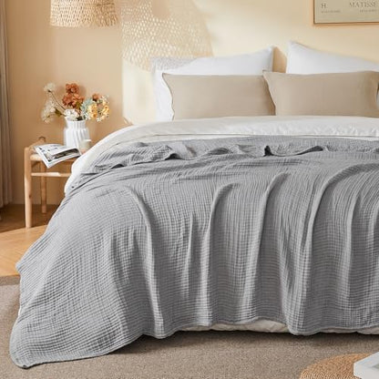 EMME Cotton Muslin Large Throw Blanket Couch Breathable Gauze Soft Lightweight Bed Blankets Adults (Heather Grey, 50"x70") - color: 04 - Grey, size: Large Throw (50" X 70")