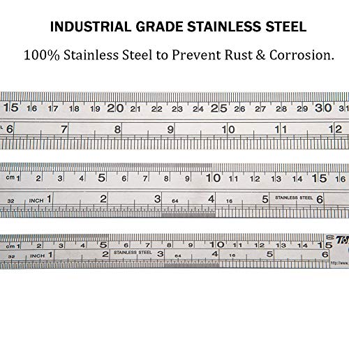 ZZTX Metal Ruler 6 Inch 12 Inch 16 Inch Stainless Steel 3 Pack | Rust-proof, Straight edge, Precise markings, Clear read