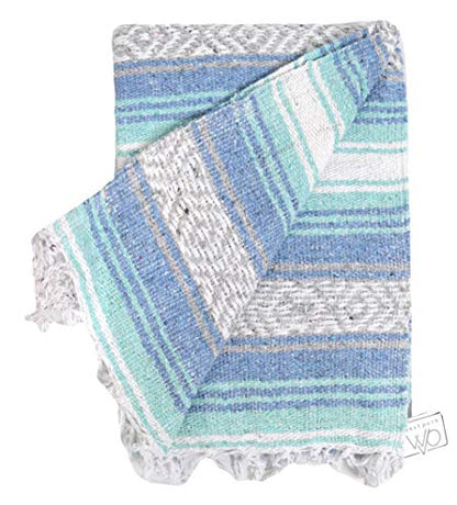 Open Road Goods Multi Color Mexican Falsa Blanket - Handwoven in Mexico - Great for The Beach, Picnics, Yoga, or a Throw! (Mint Ocean) - color: Mint Ocean