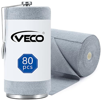 Veco Microfiber Cleaning Cloth Roll with Holder 80 PCS, 12" x 12" Gray - color: Gray-st