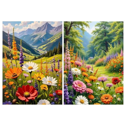 YOYA 2 Pack 5D Landscape Diamond Art Kits for Adults 12x16 Inch | Full Drill Diamond Painting Kits, Flowers Theme, Round Drill, HD Canvas, Fun, Relax, Gem Art for Home Wall Decor, Gifts - color: Flowers Landscape 040
