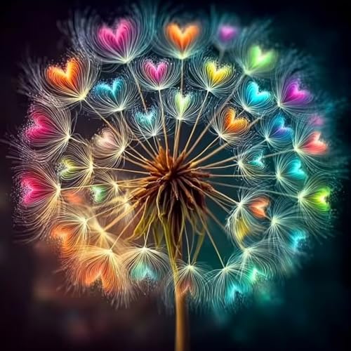 BYGFHLYW Rainbow Heart Dandelion Diamond Art Painting Kit for Adults | 5D Full Round Drill Diamond Art Canvas Wall Decor Present 13.7X13.7Inch - color: KM1161-1