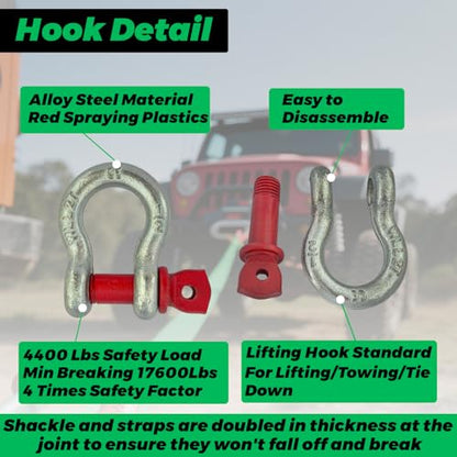HENBOW Lift Sling Straps|2" × 6.5' Web Sling Strap with D Ring Shackles|4400Lbs Safety Work Load and 17600Lbs Breaking Load| Recovery Strap for Hoist Car Tree Saver Winch Recovery(2 Pack) - size: 2 Inch × 6.5 FT