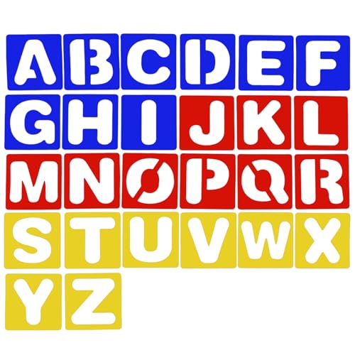 TecUnite 26 Pcs Alphabet Letter Stencils Plastic,3 X 3 Inches | A-Z Templates, Painting and Learning Tools, Reusable in Classrooms, Bulletin Boards, DIY Crafts, Signs, School Projects - size: 3 x 3 Inches