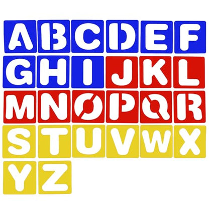 TecUnite 26 Pcs Alphabet Letter Stencils Plastic,3 X 3 Inches | A-Z Templates, Painting and Learning Tools, Reusable in Classrooms, Bulletin Boards, DIY Crafts, Signs, School Projects - size: 3 x 3 Inches