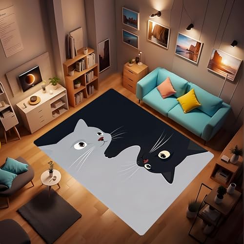 Living Room Rugs Cat Cartoon Carpet, Low Pile mat, Rubber Backing, Washable Non-Slip Large Rug for Dining Room Bedroom, Grey 2'x3' - color: Grey, size: 2'x3'