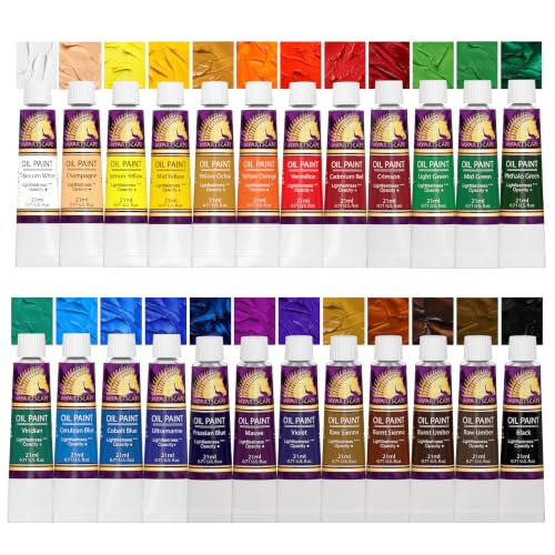 MyArtscape Artist Oil Paint Set - 24 x 21ml Tubes | Richly pigmented, vibrant oil paints deliver a smooth, glossy finish on canvas, boards, and paper for professional art