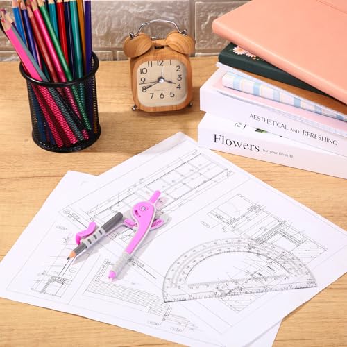 EBOOT Student Geometry Math Set, Drawing Compass and 6 Inch Clear Swing Arm Protractors 180 Degree Math Protractor (Lavender Purple) - color: Lavender Purple