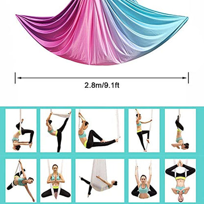 Foser Aerial Hammock, 16.4ft 9.2ft Swing Set for Anti-Gravity Yoga, Dance & Acrobatics - color: Gradient purple