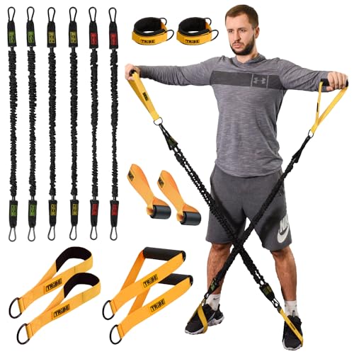 Tube Resistance Bands Set with Handles, Bar, Ankle Straps and Door Anchor - color: Yellow