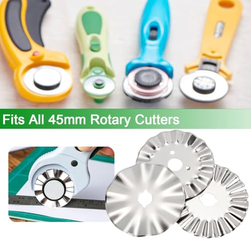 Evponk 9 Pcs 45mm Pinking Rotary Cutter Blades, Wavy Rotary Cutter Replacement Blades for Cutting Quilting Cloth, Leather and Paper