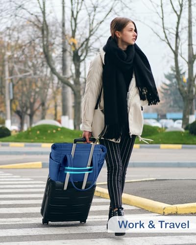 TOPDesign Puffy Tote Bag for Women with Cup Holder & Laptop Compartment & Cosmetic Bag & Trolley Sleeve for Work, Travel - color: Blue, size: Medium