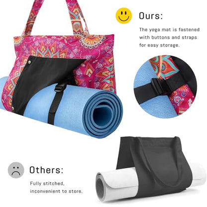Mandala Yoga Mat Bag Large Yoga Bags and Carrier Fits All Your Stuff Yoga Tote Bags with Zipper Pocket Pilates Bag - color: Pink