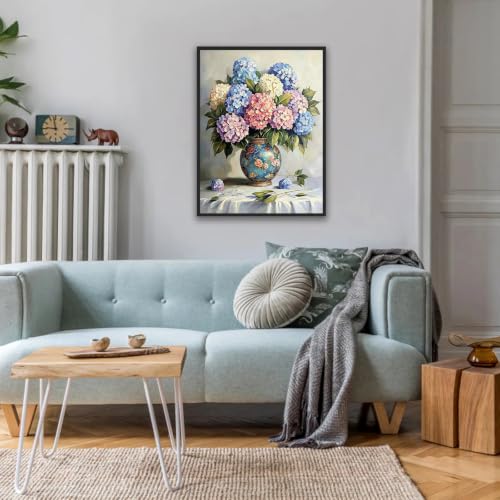 Hydrangea 5D Diamond Art Kit for Adults Full Drill gem art craft | 12x16 inch Round drill canvas, complete tool kit, DIY wall art, relaxing hobby for adults - color: QD159