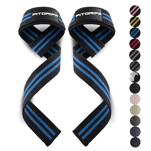 Fitgriff® Lifting Wrist Straps for Weightlifting, Gym, Deadlift, Workout (Made of Premium Cotton & Padded) - Men & Women - color: Black/Blue, size: Standard (above 6.3' Wrist)