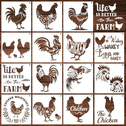 Keluna Farmhouse Chicken Stencils - 15 Pcs Farm Stencil Set for Wood Crafts, Farmhouse Chicken Rooster Stencil - style: chicken stencil