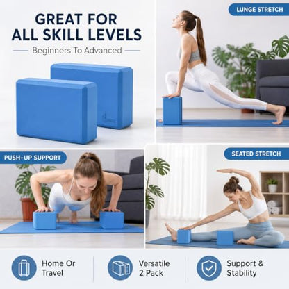EXERZ Yoga Blocks 2 pack, Gym Blocks, Exercise Workout Fitness Bricks, Pilates Stretch Handstand Non-Slip - color: Blue