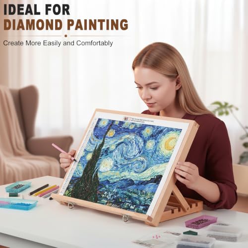16.5"x12" Beechwood Tabletop Easel with Paint and Sketch Papers,Mask Tape | Portable Adjustable Art Easel with Detachable Strap, Drawing Board for Painting, Sketching and Diamond Art - style: A3