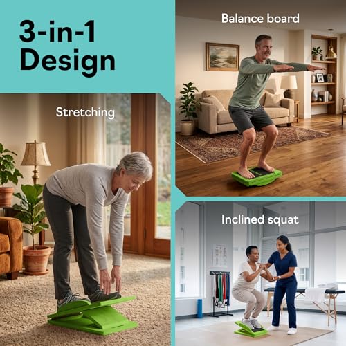 Slant Boards for Exercise, Wooden Slant Board, Calf Stretch Board with 7 Incline Angles, Velour Board, Balance Board & Calf Stretcher, Portable Incline Board for Physical Therapy, Ankle Mobility, Heel & Knees - color: Green