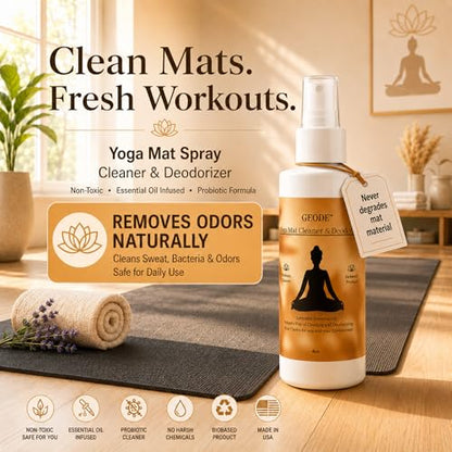 Yoga Mat Cleaner & Deodorizer Spray – Lavender Essential Oil Formula for Yoga Mats, Pilates Reformers & Gym Equipment – Natural No-Residue Workout Mat Cleaner, Non-Toxic Daily Cleaning Spray (4oz) - size: 4 Fl Oz (Pack of 1)