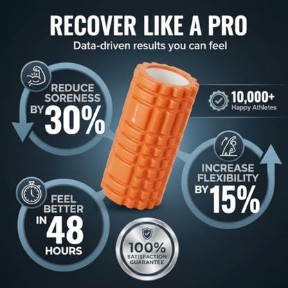 Foam Roller - Deep Tissue Medium Density Muscle Massager with Myofascial Trigger Point Release, Back Massage Roller for Soreness and Mobility 13 x 5.5 Inch, with eBook - color: Orange