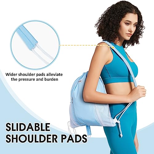 WANDF Drawstring Backpack, Gym String Bag with Shoulder Pad - color: M, Blue, size: Medium