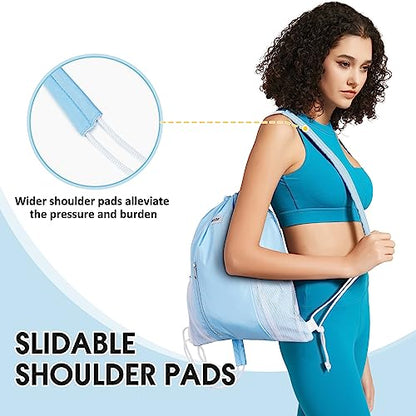 WANDF Drawstring Backpack, Gym String Bag with Shoulder Pad - color: M, Blue, size: Medium