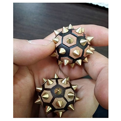 Antique Alive Set of 2 Handmade Juniper Wooden Hand Palm Foot Bronze Sensory Stimulation Pointed Acupressure Su JOK Spiky Massage Ball Massager