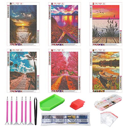 abcGoodefg Diamond Art Paintings Kit 6 Packs, DIY 5D Diamond Art Kits for Adults Landscape Set Round Full Drill Paint by Diamonds, 12x16 inch - color: Landscape