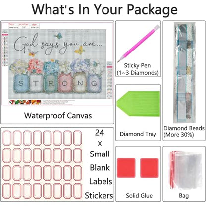 Shouruihua Diamond Painting Kits for Adults, Inspirational Diamond Art Kits | Strong, Bible Verse, Gem Art, Diamond Dotz Kits, Diamond Dots, Full Round Drill Diamond Painting Kits Beginner, 15.7x11.8 in - color: God Says You Are Strong
