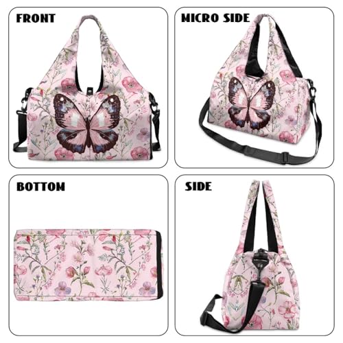 Yoga Mat Bag for Men Women Canvas Yoga Mat Carrier Take In Out Mat Easily for Beach Swim Bags Pool Sports Gym - color: Butterfly pink