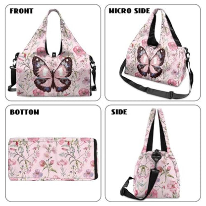 Yoga Mat Bag for Men Women Canvas Yoga Mat Carrier Take In Out Mat Easily for Beach Swim Bags Pool Sports Gym - color: Butterfly pink