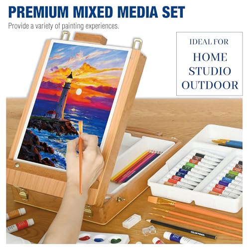 Mixed Media Art Set with Art Easel, Complete Art Supplies Kit | 55pc All-in-one Art Painting Kit, Tabletop Easel for Painting, Assorted Painting Supplies, Giftable Art Kit for Adults, Kids
