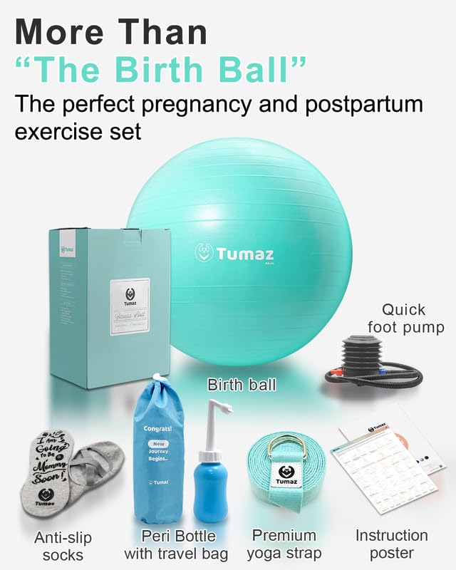 Tumaz Birth Ball for Pregnancy & Labor, Exercise Ball with Pump - size: M (58-65 cm)