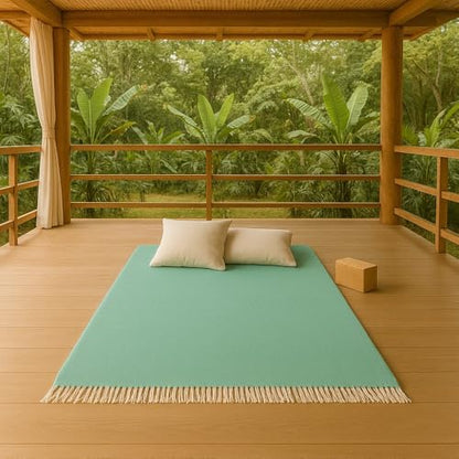 Open Road Goods Solid Color Mexican Yoga Blanket – Large Handwoven Throw for Yoga, Beach, Camping or Home – Soft and Durable Cotton Blend - color: Mint Blanket