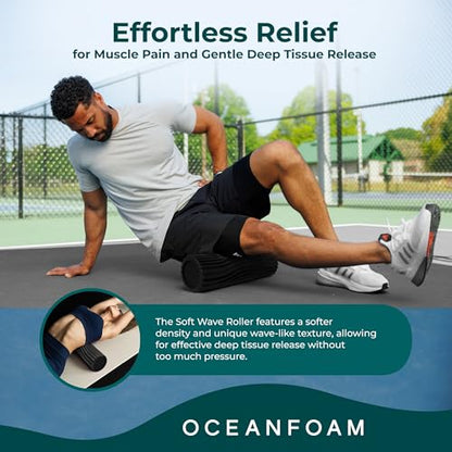 Oceanfoam Soft Tidal Roller (Black) - Low Density Foam Roller for Physical Therapy, Back Pain, Excercise & Stretching - Wave Textured - Yoga, Athletics, & Wellness - Full Size, 20" x 5" - color: Black