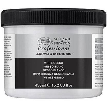 Winsor & Newton Professional Acrylic Medium, White Gesso, 450ml | Primes painting surfaces with a bright white ground to improve paint adhesion, coverage, and color vibrancy. - color: White Gesso, style: 450ml (15.2-oz)