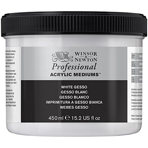 Winsor & Newton Professional Acrylic Medium, White Gesso, 450ml | Primes painting surfaces with a bright white ground to improve paint adhesion, coverage, and color vibrancy. - color: White Gesso, style: 450ml (15.2-oz)