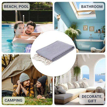 ATANI Turkish Beach Towel, Converts to a Bag, Oversized 100% Cotton Bath Towels Lightweight Quick-Dry Beach Blanket for Travel, Picnic, Camping, Yoga and Pool (Grey + Bag, 35 inc x 69 inc) - color: Grey + Bag, size: 35 inc x 69 inc