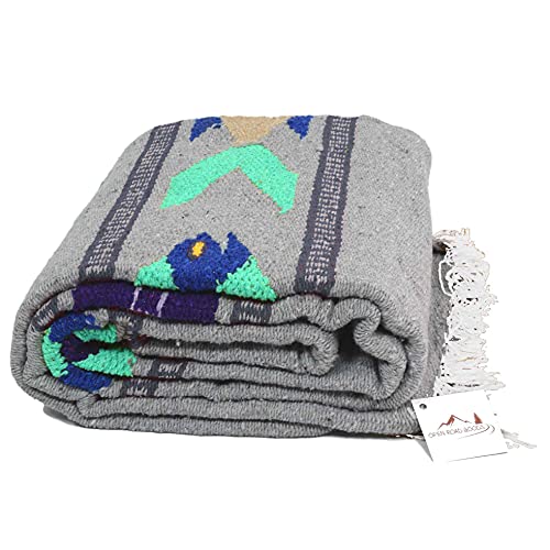 Open Road Goods Thick Mexican Yoga Blanket - Serape Fish Design - Handmade (Grey) - color: Grey